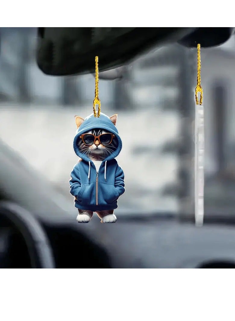 PAMEER Charming 3.14-Inch Acrylic Cat Pendant, Multipurpose 2D Hanging Charm, for Car Mirror, Backpack, Home Decor, Keychain, Ideal Gift for Him or Her  - Image 1