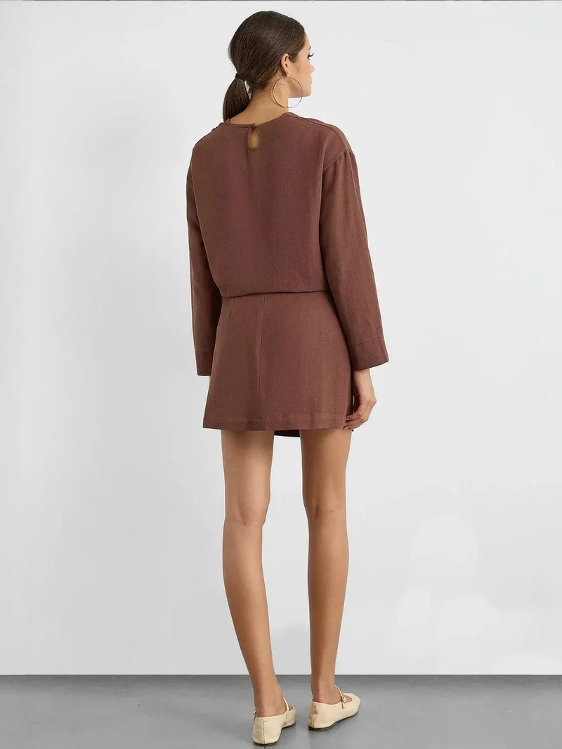 Hiccup Chestnut Brown Linen Blend Chocolate Brown Skirt for Women | Best Price UAE