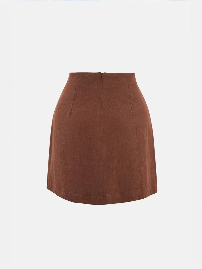 Hiccup Chestnut Brown Linen Blend Chocolate Brown Skirt for Women | Best Price UAE