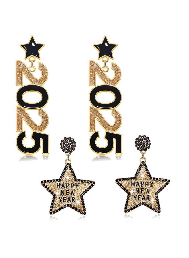 فالين أقراط رأس السنة الجديدة 2024 أقراط للنساء أقراط ذهبية لامعة على شكل نجمة سوداء مجموعة أقراط رأس السنة إكسسوارات رأس السنة الجديدة هدايا مجوهرات رأس السنة الجديدة (الطراز D) - Image 1