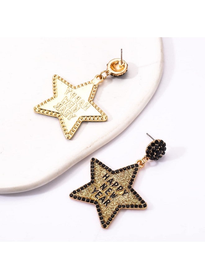 فالين أقراط رأس السنة الجديدة 2024 أقراط للنساء أقراط ذهبية لامعة على شكل نجمة سوداء مجموعة أقراط رأس السنة إكسسوارات رأس السنة الجديدة هدايا مجوهرات رأس السنة الجديدة (الطراز D) - Image 2