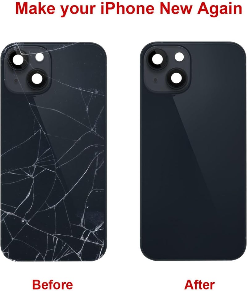 Perzework Rear Back Glass Replacement for iPhone 14 6.1-inches with + Pre-Installed Plate and Camera Frame and Lens + Reparing Tool Kit (Midnight Black) - Image 5
