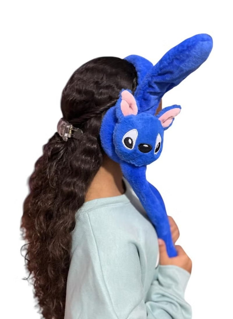 Stitch-shaped winter ear warmer, available in 2 colors from Ayda store, moves by pressing the hands, makes a distinctive sound, and has a cartoon rabbit ear - Image 1