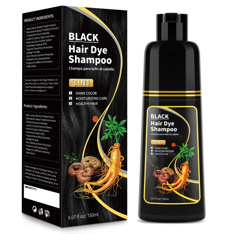 BELEZALIB Black Hair Dye Shampoo - Natural Nutrition for Gray Hair Coverage, 3 in 1 Shampoo for women, Semi Permanent Hair Color for Instant, Lasts 30 Days/Natural herbal Ingredients, 150 ML/5.07 OZ - Image 1