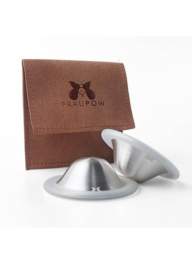 Fraupow Silver Healing Cups | Size 2 | Pack of 2 | Pure Silver Nipple Shields with Silicone Rings & Pouch | Award Winning Reusable Nipple Covers for Breastfeeding | Includes Midwife Consultation - Image 1
