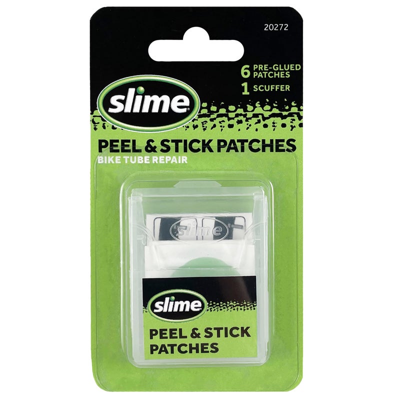 Slime 20272 Bike Skabs Pre-Glued Patch Kit, for Bike Tube Puncture Repair, Peel and Stick, Contains 6 Patches and a Metal scuffer - Image 1