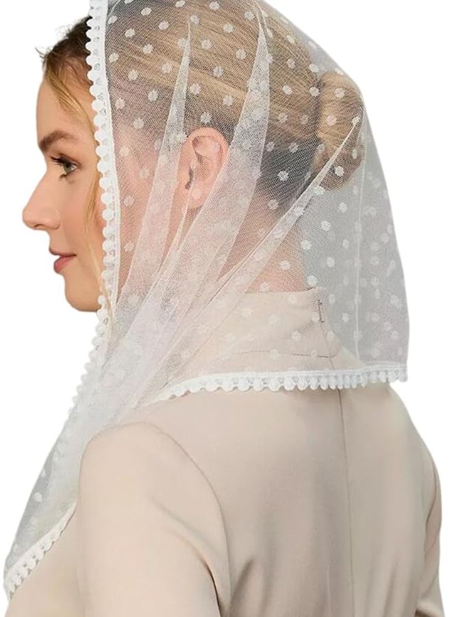 White Lace Headscarf Bridal Head Covering Wrap for Weddings and Events - Image 4