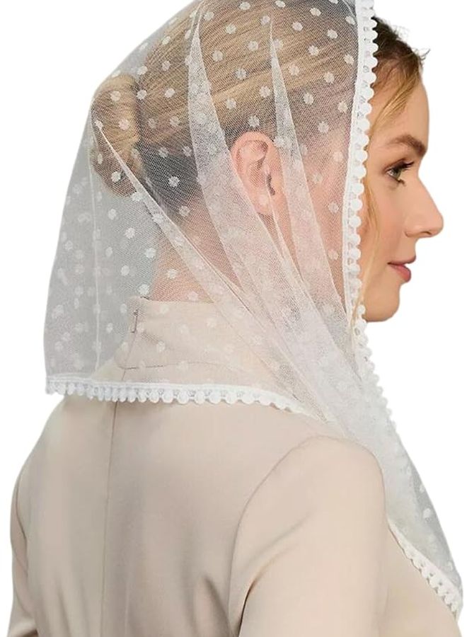 White Lace Headscarf Bridal Head Covering Wrap for Weddings and Events - Image 2