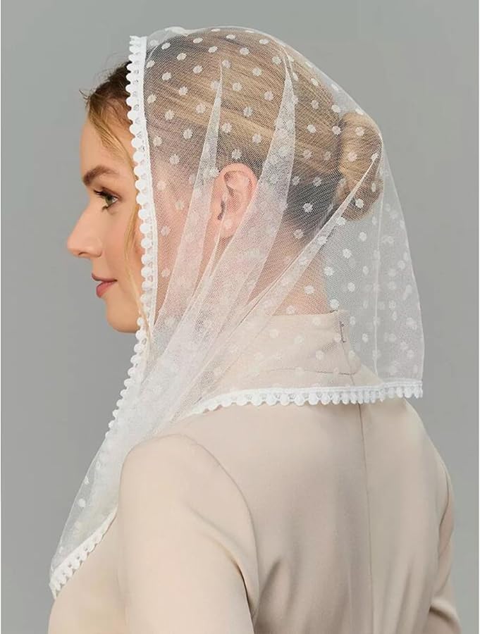 White Lace Headscarf Bridal Head Covering Wrap for Weddings and Events - Image 5