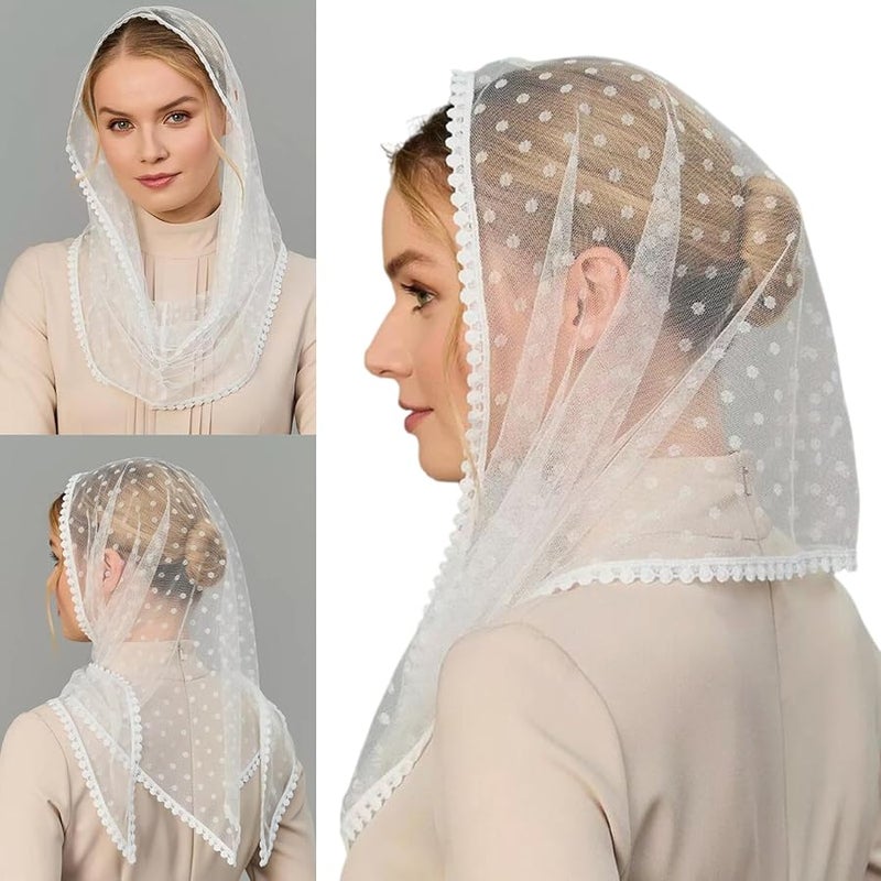 White Lace Headscarf Bridal Head Covering Wrap for Weddings and Events - Image 3