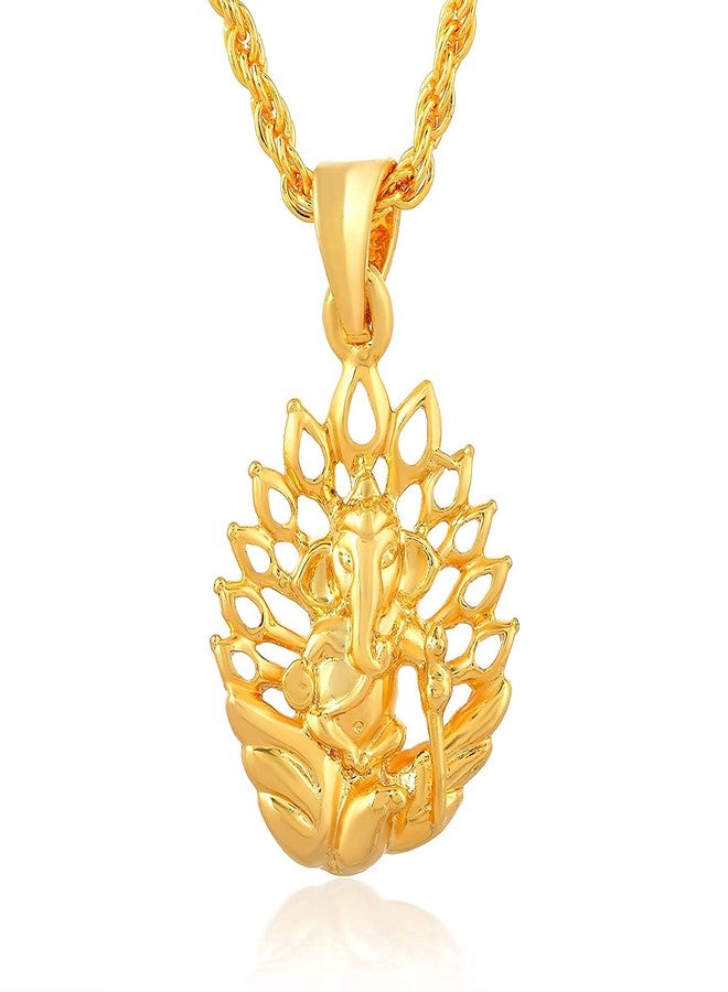 morir Gold Plated Brass Jwala Ganesha Ganesh Ganpati Pendant Necklace Temple Jewellery For Men Women - Image 1