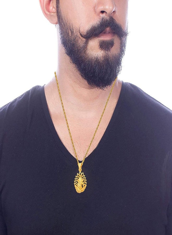 morir Gold Plated Brass Jwala Ganesha Ganesh Ganpati Pendant Necklace Temple Jewellery For Men Women - Image 2