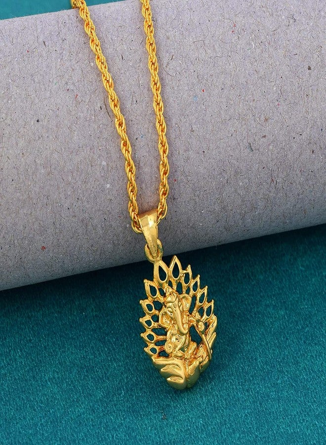 morir Gold Plated Brass Jwala Ganesha Ganesh Ganpati Pendant Necklace Temple Jewellery For Men Women - Image 3