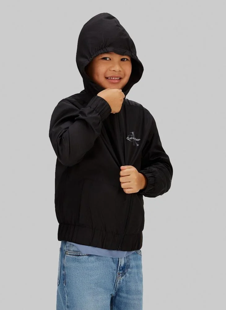 كالفن كلاين جينز جاكيت بومبر مبطن بشعار الشباب مع قبعة