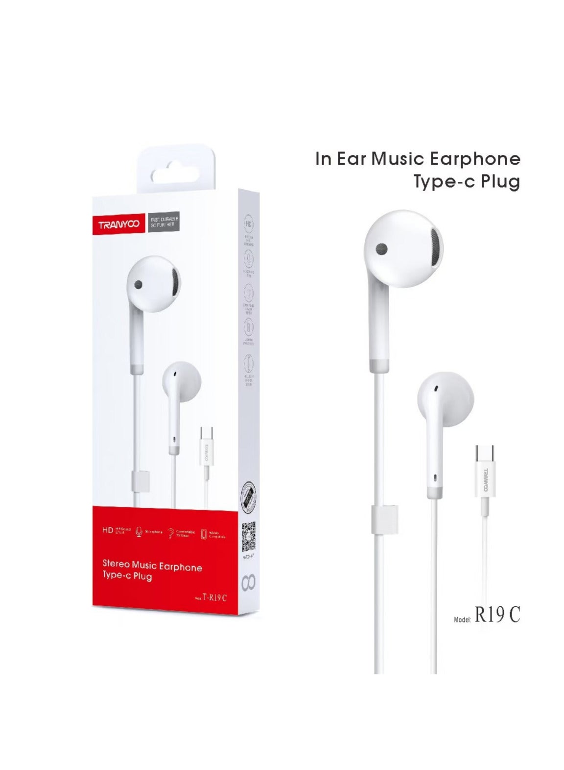 TRANYOO TRANYOO Tranyoo Type Earphone With Microphone Volume Control Bass Stereo Earphones Wired Compatible With iPad Pro iPhone 15 Pro Samsung S24 Ultra S23 Ultra S22 S21 And All Typec Jack Devices ZF9AFCA49952F9BD1133DZ