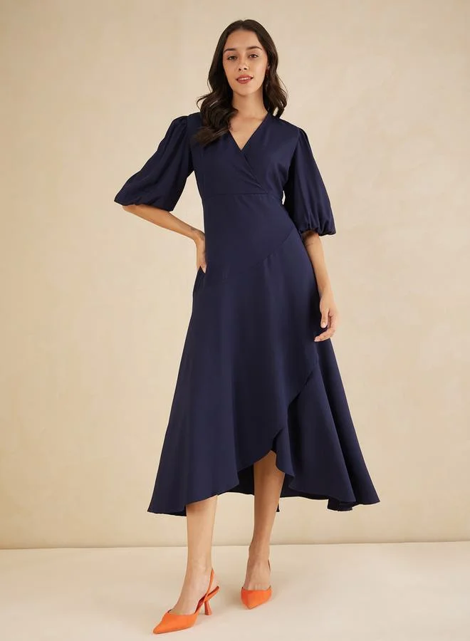FEMELLA Frill Edge Wrap Front Maxi Dress by Styli | Best Price Kuwait