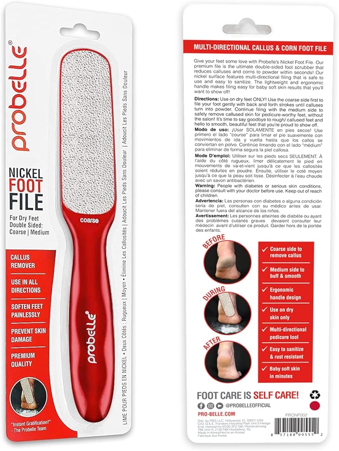Probelle Double Sided Multidirectional Nickel Foot File Callus Remover Immediately Reduces calluses and Corns to Powder for Instant Results Safe Tool Dark Grey - Image 3