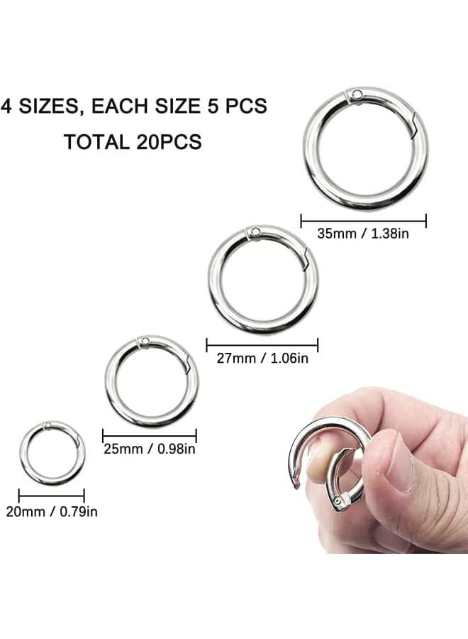 20PCS Spring O Ring, Zinc Alloy Round Carabiner Snap Trigger Buckle, Hooks Clip DIY Accessories 4 Styles for Key Chains, Bag, Purse and Handbag (Silver) - Image 2