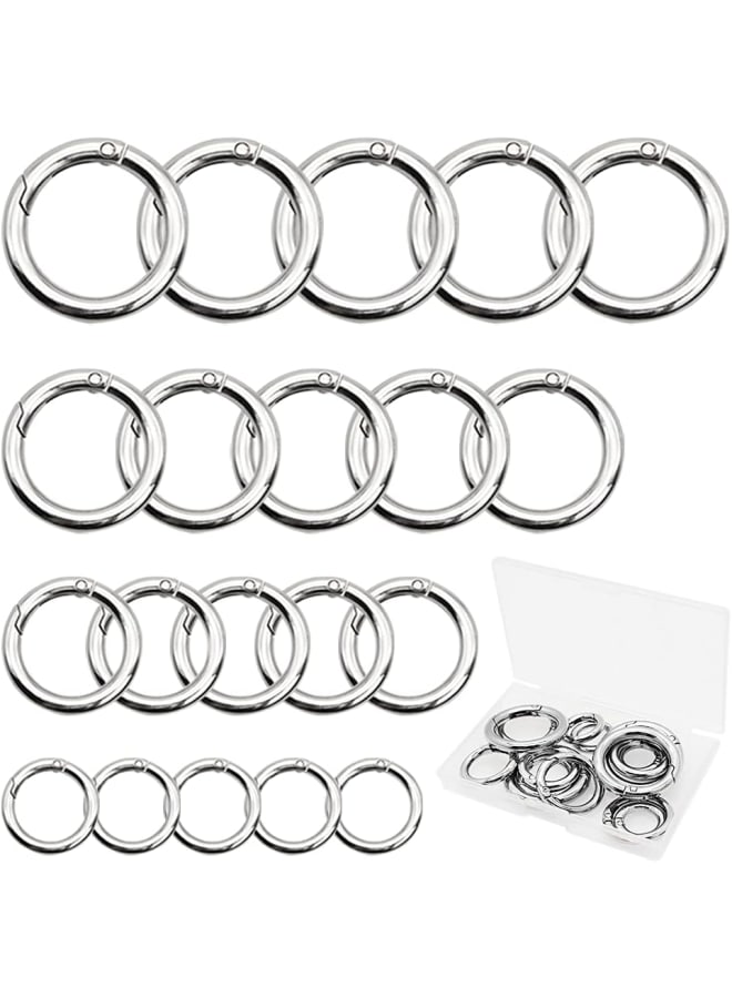 20PCS Spring O Ring, Zinc Alloy Round Carabiner Snap Trigger Buckle, Hooks Clip DIY Accessories 4 Styles for Key Chains, Bag, Purse and Handbag (Silver) - Image 1