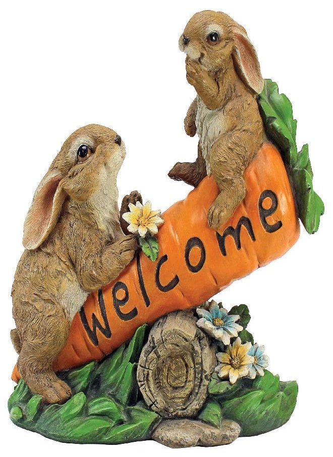 Design Toscano Design Toscano HF317387 Bunny Bunch Rabbits Outdoor Garden Statue Welcome Sign, 10 Inch, Full Color  - Image 3