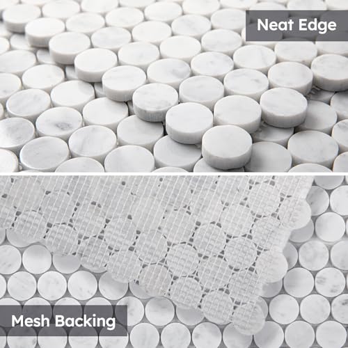 Diflart Carrara White Marble Mosaic Tile, 1 Inch Penny Round, Polished, Natural Marble Backsplash Tiles for Kitchen Bathroom Wall Floor, Pack of 5 Sheets - Image 5