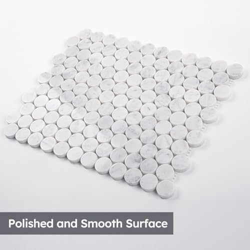 Diflart Carrara White Marble Mosaic Tile, 1 Inch Penny Round, Polished, Natural Marble Backsplash Tiles for Kitchen Bathroom Wall Floor, Pack of 5 Sheets - Image 4