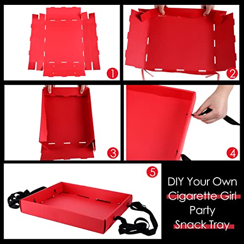 Junkin 2 Pcs Wearable Party Tray Snack and Beverage Carrier Foldable Drink Carriers Drink Holder Movie Snack Trays with Strap Halloween Costume Accessory Prop with 4 Ribbons, 2 x 11 x 13 Inches (Red) - Image 3