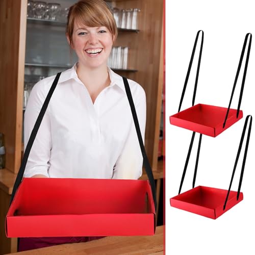 Junkin 2 Pcs Wearable Party Tray Snack and Beverage Carrier Foldable Drink Carriers Drink Holder Movie Snack Trays with Strap Halloween Costume Accessory Prop with 4 Ribbons, 2 x 11 x 13 Inches (Red) - Image 5