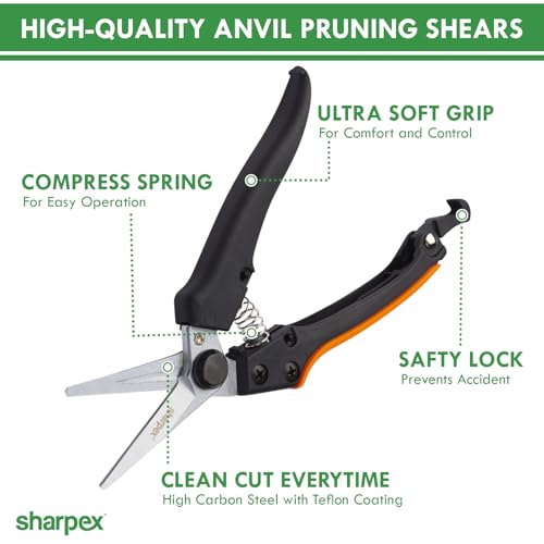 Sharpex Heavy-Duty Professional Pruning Shears with Nylon Handle for Gardening | Secateurs for Garden with Smart Lock for Safety | SK5 Non Stick Coated High Carbon Steel Cutting Blade | Orange - Image 5