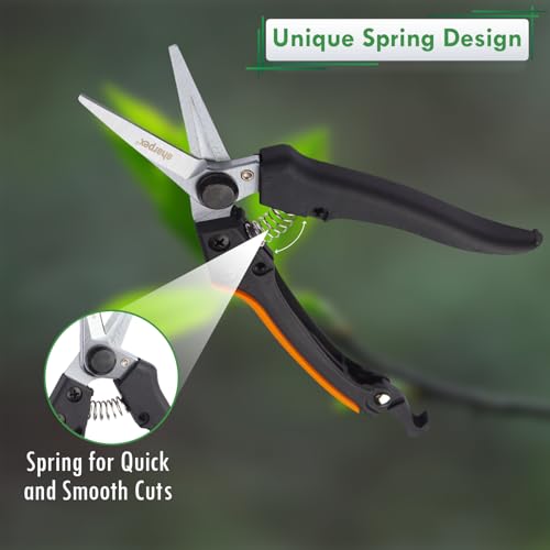 Sharpex Heavy-Duty Professional Pruning Shears with Nylon Handle for Gardening | Secateurs for Garden with Smart Lock for Safety | SK5 Non Stick Coated High Carbon Steel Cutting Blade | Orange - Image 2