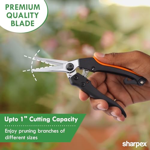 Sharpex Heavy-Duty Professional Pruning Shears with Nylon Handle for Gardening | Secateurs for Garden with Smart Lock for Safety | SK5 Non Stick Coated High Carbon Steel Cutting Blade | Orange - Image 3
