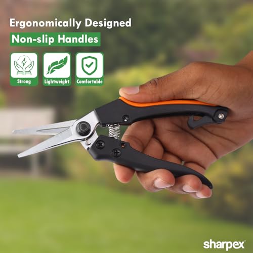 Sharpex Heavy-Duty Professional Pruning Shears with Nylon Handle for Gardening | Secateurs for Garden with Smart Lock for Safety | SK5 Non Stick Coated High Carbon Steel Cutting Blade | Orange - Image 4