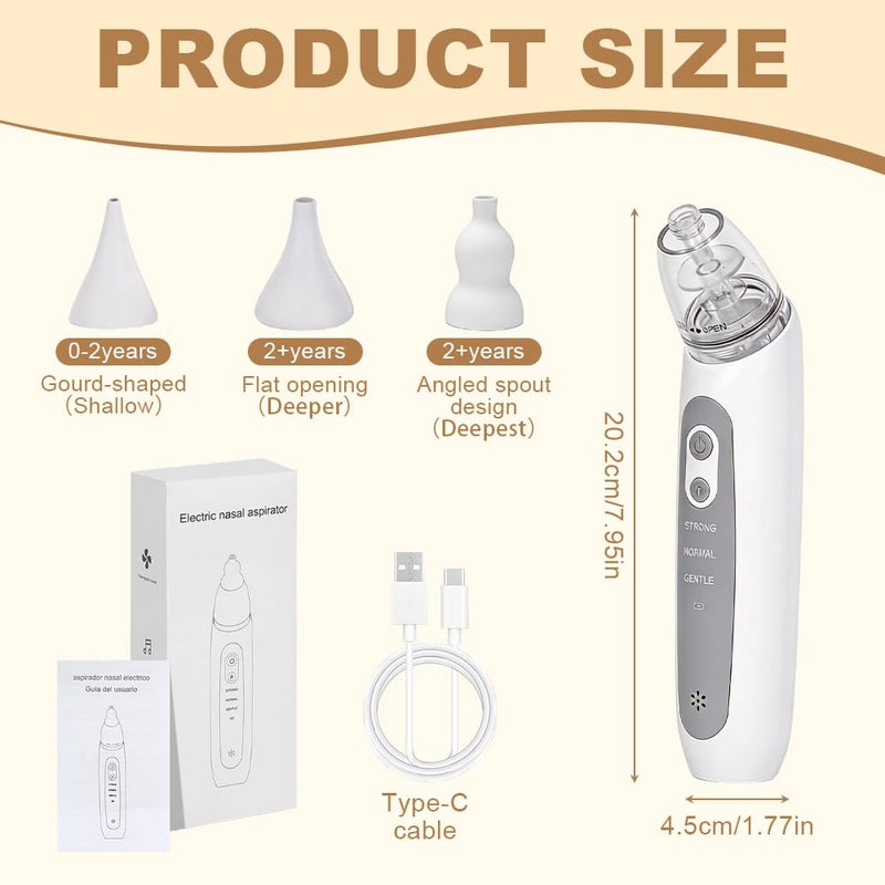 Wxeadu Electric Baby Nasal Aspirator with 3 Suction Levels and 3 Silicone Tips, Rechargeable Nasal Aspirator Baby Vacuum Cleaner with Music Function, Nasal Aspirator Baby with LED Display - Image 2