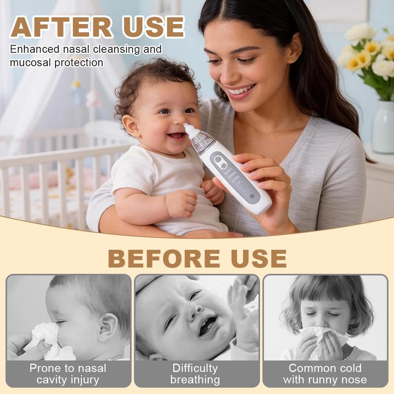 Wxeadu Electric Baby Nasal Aspirator with 3 Suction Levels and 3 Silicone Tips, Rechargeable Nasal Aspirator Baby Vacuum Cleaner with Music Function, Nasal Aspirator Baby with LED Display - Image 5