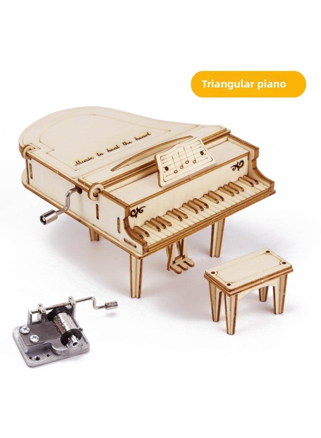 Puzzle Stereo Crafts Toy Piano Wooden Music Box DIY Building Blocks Hand Sound Music Box Creative-Color:To Alice - Image 1