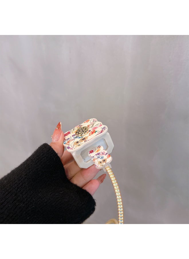 Generic - Data Cable 20w Protective Cover For Iphone 16 Charger For Iphone15 14promax Female 13 Fast Charging 12 Shell-Color:Leather Style Small Fragrant Flower Bush [4-piece Set]-Applicable Models:18W/20W - Image 1