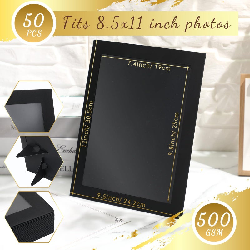 Tatuo 50 Pcs 8.5 x 11 Paper Picture Frames Document Frame Horizontal Paper Certificate Holders Display Gallery Wall Frame Art Tabletop Frames with Easel Photo Certificates Papers Diplomas (Black) - Image 2