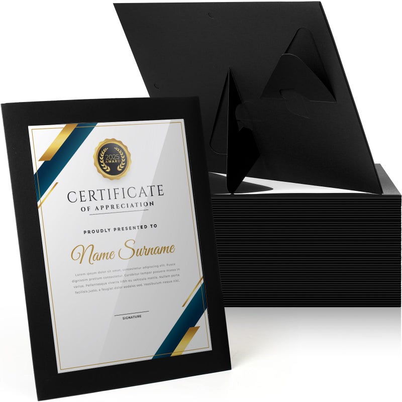 Tatuo 50 Pcs 8.5 x 11 Paper Picture Frames Document Frame Horizontal Paper Certificate Holders Display Gallery Wall Frame Art Tabletop Frames with Easel Photo Certificates Papers Diplomas (Black) - Image 1