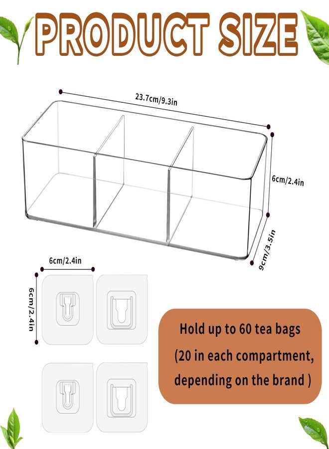 Dxmimer Tea Bag Organizer - Holds 60 Tea Bags, 3 Compartments, Transparent Design, Tea Bag Holder Hooks for Storage Cabinet and Kitchen Pantry (2) - Image 2