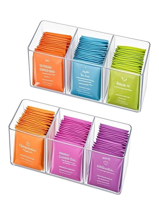 Dxmimer Tea Bag Organizer - Holds 60 Tea Bags, 3 Compartments, Transparent Design, Tea Bag Holder Hooks for Storage Cabinet and Kitchen Pantry (2) - Image 1