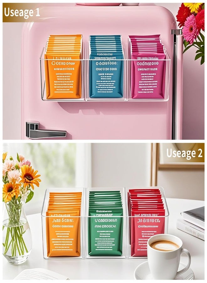 Dxmimer Tea Bag Organizer - Holds 60 Tea Bags, 3 Compartments, Transparent Design, Tea Bag Holder Hooks for Storage Cabinet and Kitchen Pantry (2) - Image 4