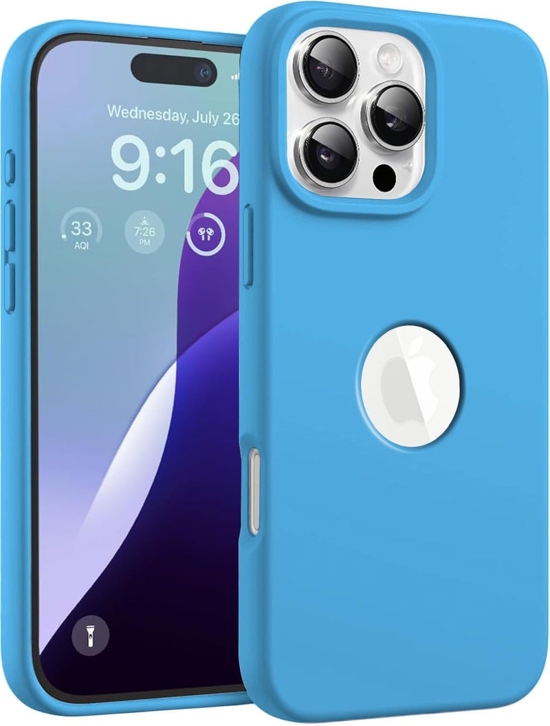 Elzzi Microfiber Cover Compatible for iPhone 16 Pro Case Liquid Silicone Cases Shockproof Cover Back Cover with High Raised Camera Lips (6.3 inch, Aqua) - Image 1