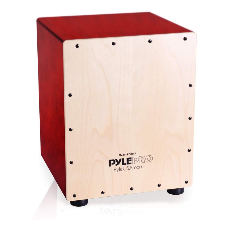 Pyle Stringed Jam Cajon Handcrafted Birch Wood Percussion Box with Internal Guitar Strings Compact Lightweight Acoustic Drum AntiVibration Feet Brown PCJD15
