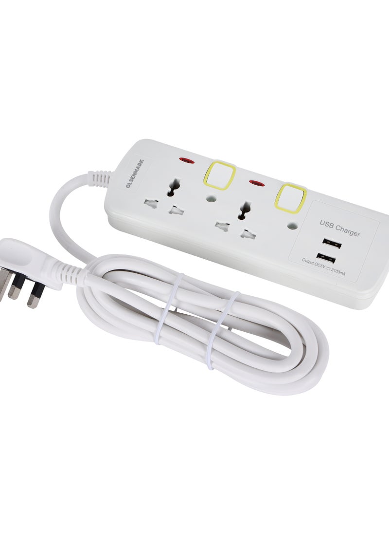 Olsenmark Olsenmark 2-Way Extension Socket with Individual Switches OMES1730D, 2 Way USB Ports with PP Fire Proof Housing and Copper Parts  - Image 4