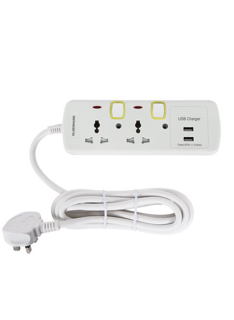 مقبس تمديد ثنائي الاتجاه من Olsenmark بمفاتيح فردية OMES1730D، منفذي USB ثنائي الاتجاه، مع غلاف مقاوم للحريق من مادة البولي بروبلين وأجزاء نحاسية