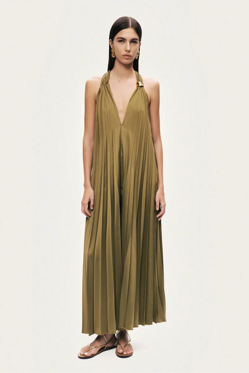 Nocturne Pleated Halter Maxi Dress