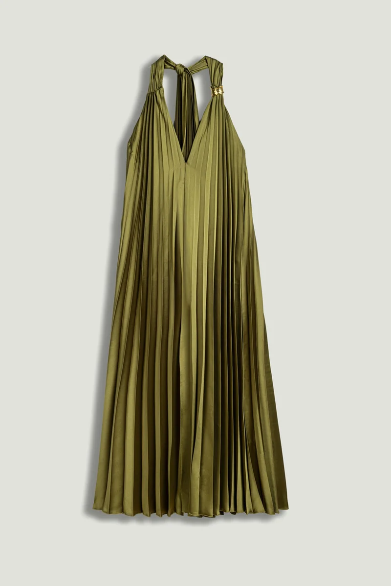 Nocturne Pleated Halter Maxi Dress
