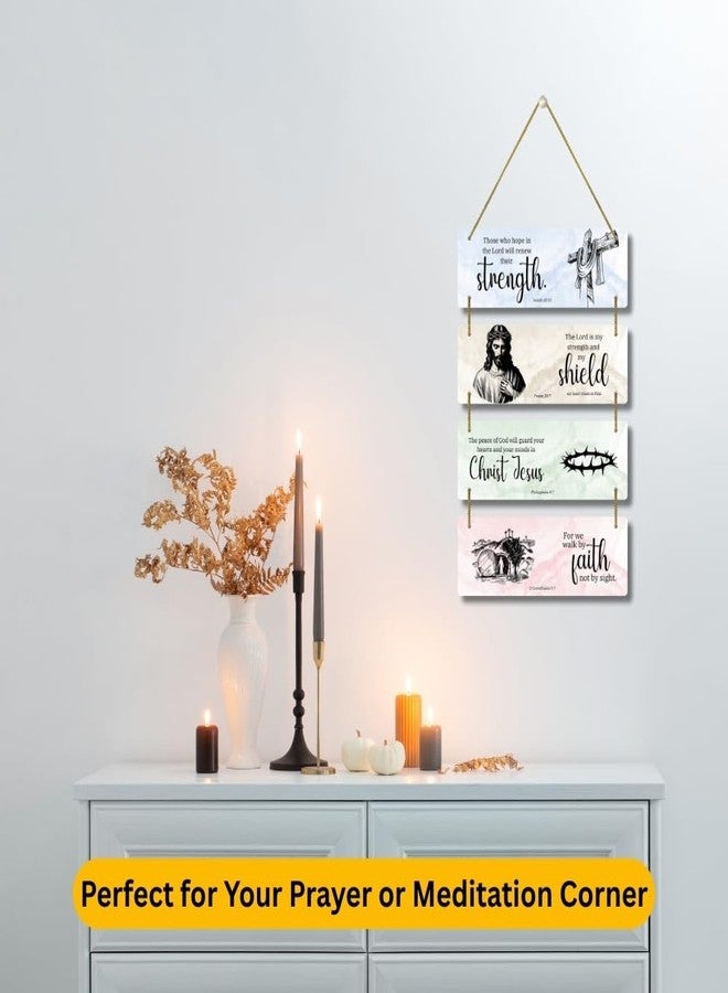 Printality Bible Verse Wall Hanging - Christian Home Decor with Strength, Shield, Christ Jesus & Faith Quotes | MDF Decorative Signage with Golden Rope | Religious Gift for Home, Office & Prayer Room - Image 5