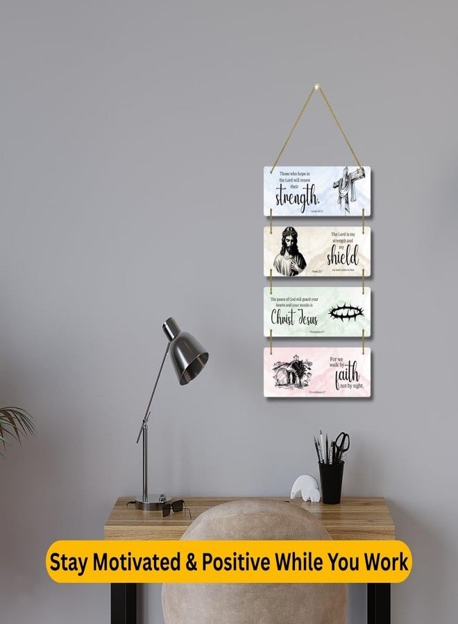 Printality Bible Verse Wall Hanging - Christian Home Decor with Strength, Shield, Christ Jesus & Faith Quotes | MDF Decorative Signage with Golden Rope | Religious Gift for Home, Office & Prayer Room - Image 3