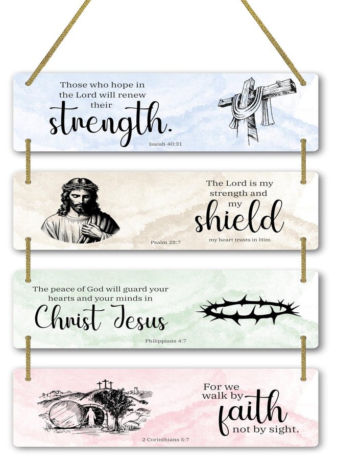 Printality Bible Verse Wall Hanging - Christian Home Decor with Strength, Shield, Christ Jesus & Faith Quotes | MDF Decorative Signage with Golden Rope | Religious Gift for Home, Office & Prayer Room - Image 1